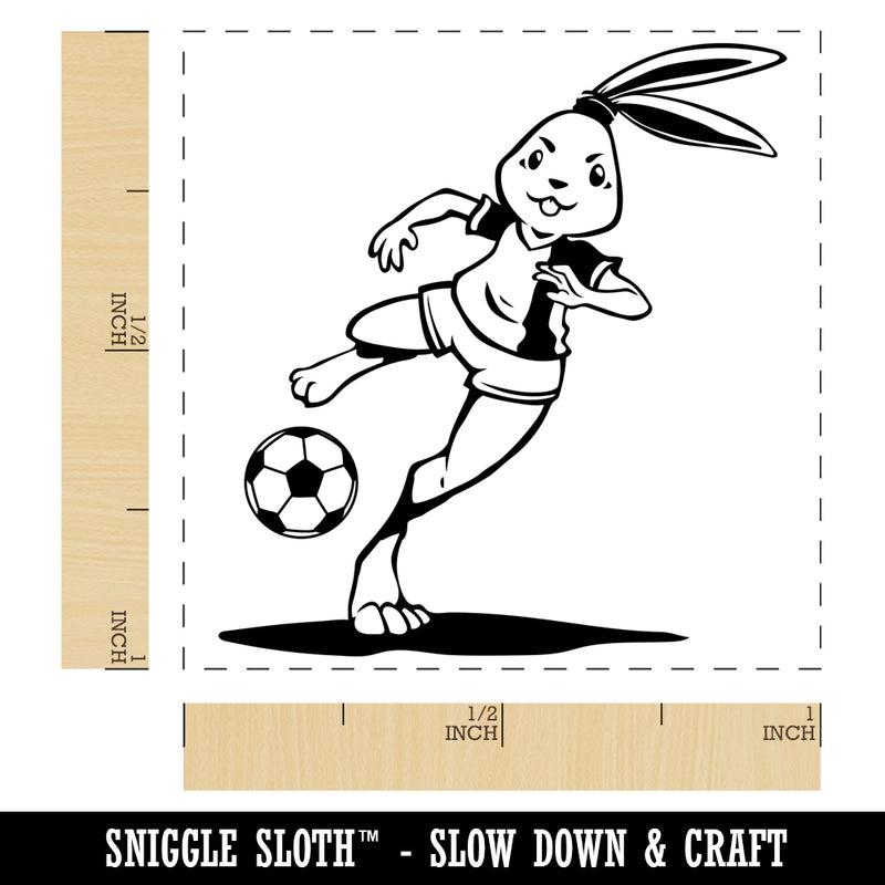 Athletic Bunny Rabbit Kicking Soccer Ball Football Self-Inking Rubber Stamp Ink Stamper