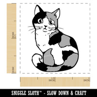 Cute and Curious Spotted Calico Cat Self-Inking Rubber Stamp Ink Stamper
