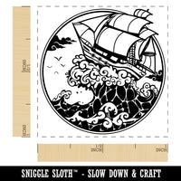 Fantasy Ship on Large Ocean Wave Self-Inking Rubber Stamp Ink Stamper