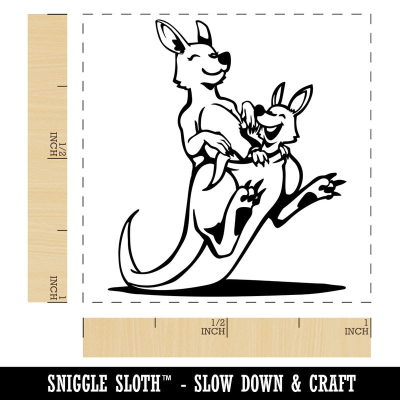 Mother Kangaroo with Baby Joey in Pouch Self-Inking Rubber Stamp Ink Stamper