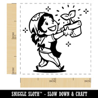 Proud Gardening Gardener Girl with Potted Plant Self-Inking Rubber Stamp Ink Stamper