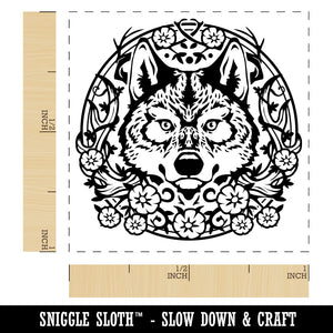 Regal Floral Wreath Wolf Wolves Head with Flower Antlers Self-Inking Rubber Stamp Ink Stamper