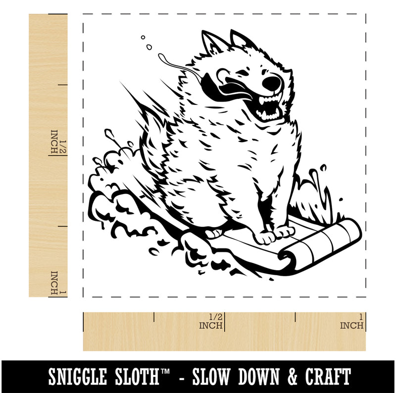 Silly Samoyed Sledding Snow Dog Self-Inking Rubber Stamp Ink Stamper