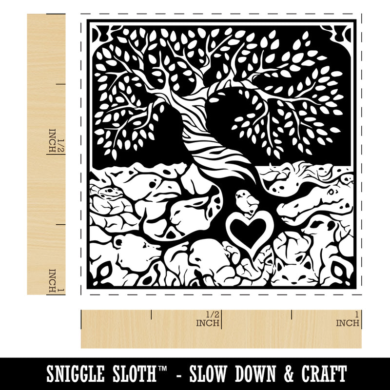 Tree of Life with Hidden Animals in Roots Self-Inking Rubber Stamp Ink Stamper