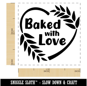 Baked with Love Heart Wheat Wreath Bread Baking Self-Inking Rubber Stamp Ink Stamper