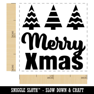 Merry Xmas Christmas Trees Self-Inking Rubber Stamp Ink Stamper