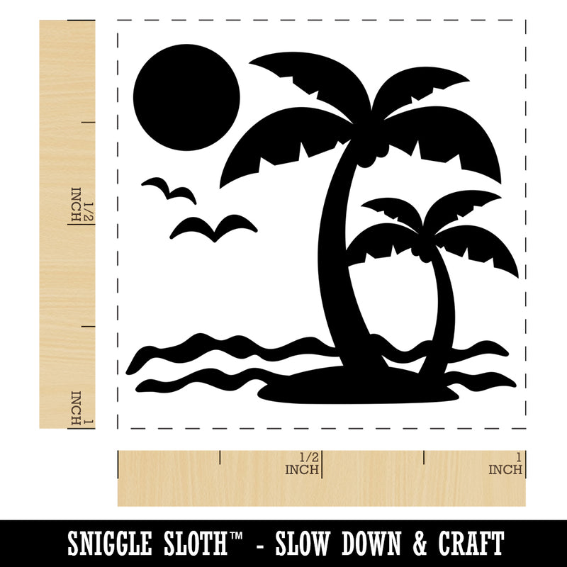 Palm Tree Tropical Island Sun Waves Self-Inking Rubber Stamp Ink Stamper