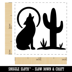 Southwest Coyote Cactus Moon Self-Inking Rubber Stamp Ink Stamper