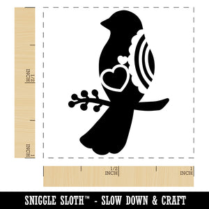 Bird Sitting on a Branch Heart and Scallop Details Self-Inking Rubber Stamp Ink Stamper