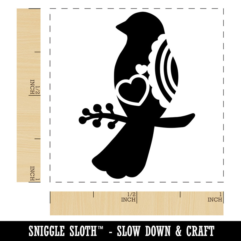 Bird Sitting on a Branch Heart and Scallop Details Self-Inking Rubber Stamp Ink Stamper