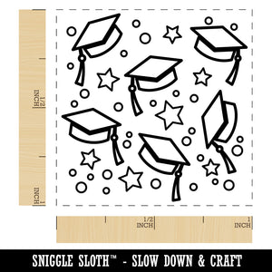 Graduation Caps Repeating Pattern Self-Inking Rubber Stamp Ink Stamper