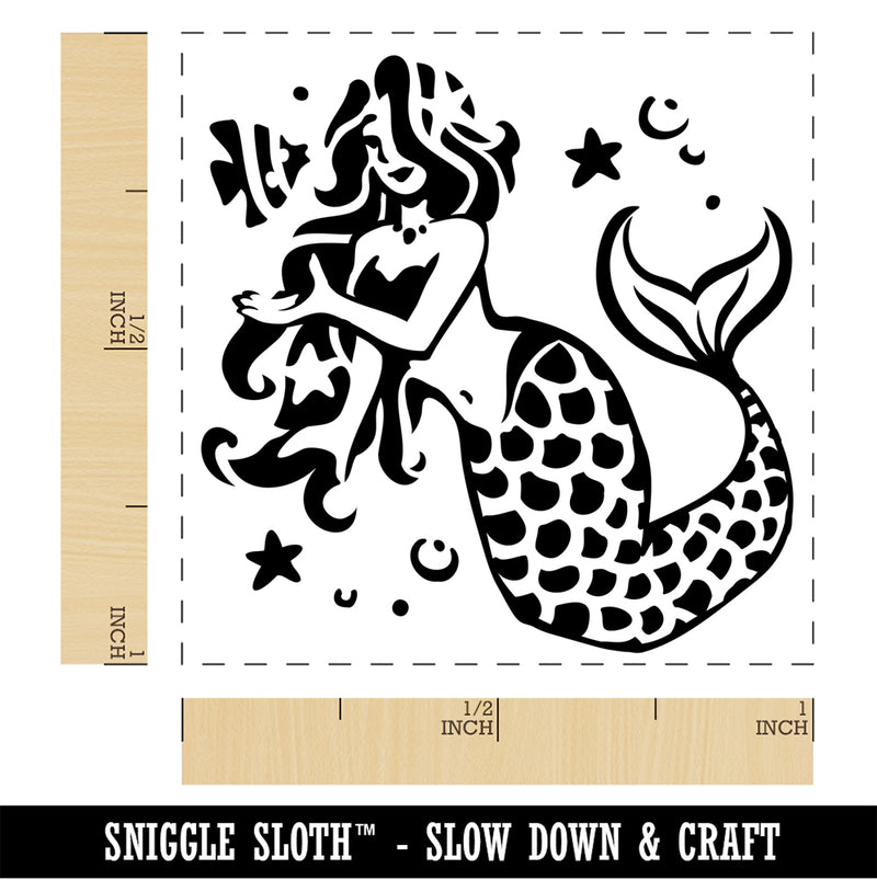 Elegant Mermaid Maiden with Butterfly Fish Self-Inking Rubber Stamp Ink Stamper