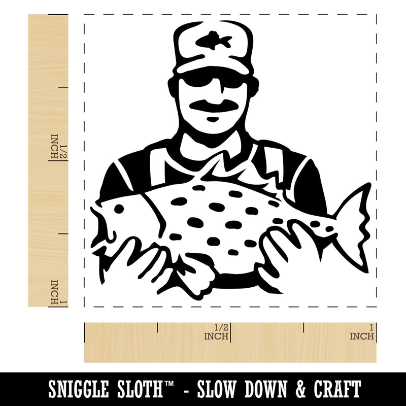 Fisherman Holding Fish Catch Self-Inking Rubber Stamp Ink Stamper