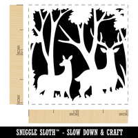 Pair of Deer Silhouette in Forest Self-Inking Rubber Stamp Ink Stamper