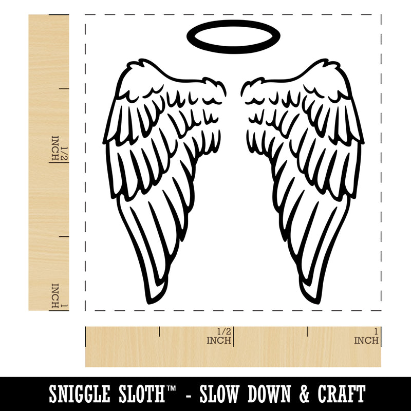 Folded Angel Wings with Halo Feathers Self-Inking Rubber Stamp Ink Stamper