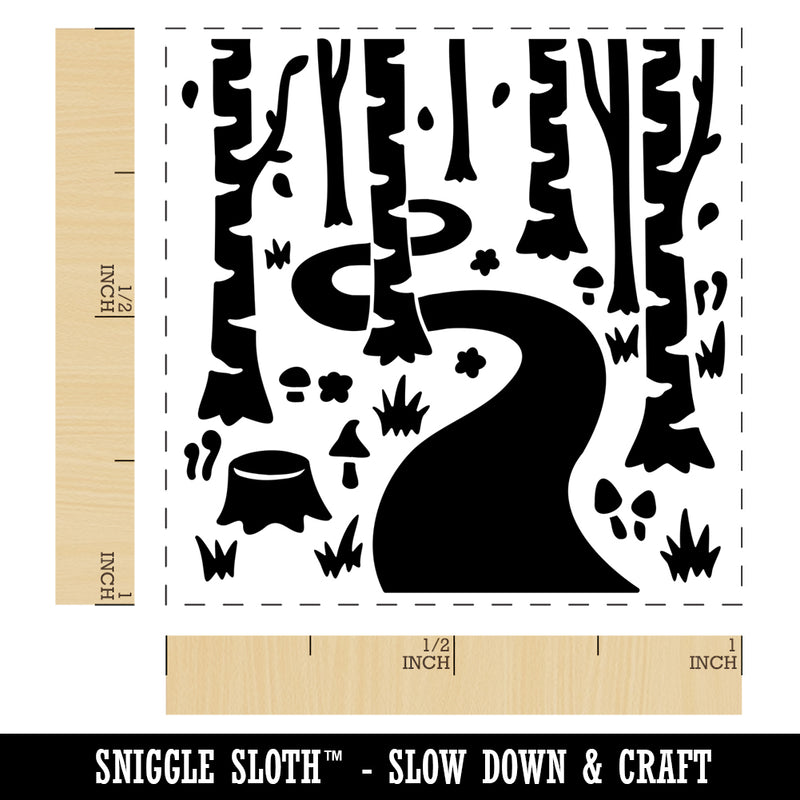 Forest Trail Birch Trees and Mushrooms Self-Inking Rubber Stamp Ink Stamper