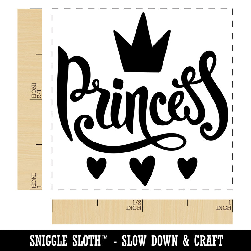 Princess Cursive with Crown and Hearts Self-Inking Rubber Stamp Ink Stamper