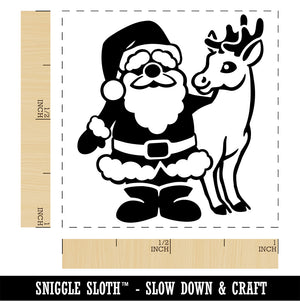 Santa Claus Standing with Reindeer Christmas Self-Inking Rubber Stamp Ink Stamper