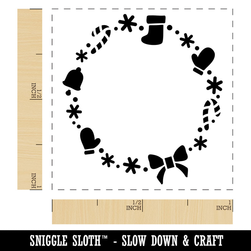 Christmas Holiday Border Wreath Candy Cane Stocking Self-Inking Rubber Stamp Ink Stamper