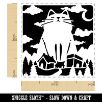 Giant Yule Cat Looming Over Village Christmas Self-Inking Rubber Stamp Ink Stamper