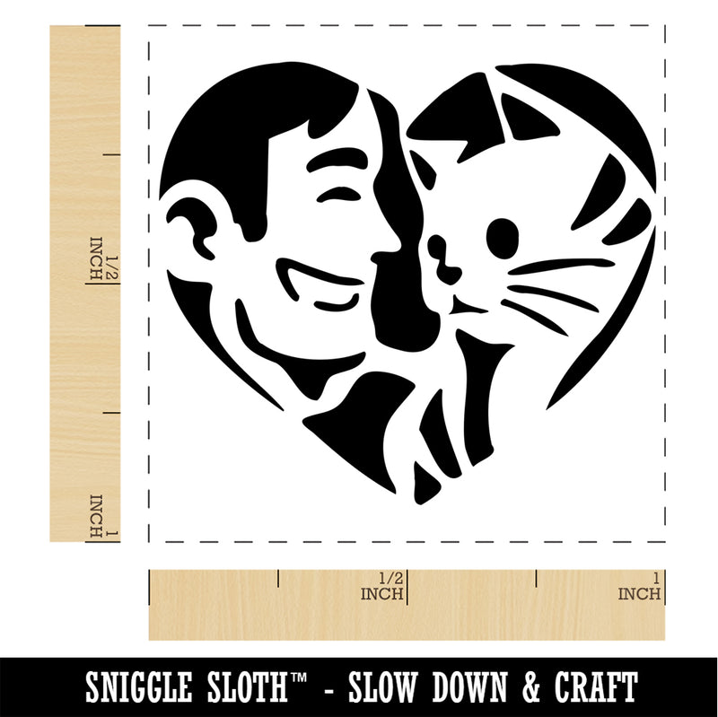 Man with Cat Kitten Pet in Heart Self-Inking Rubber Stamp Ink Stamper