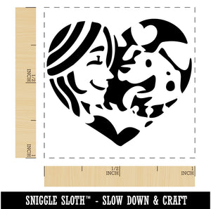 Woman with Dog Puppy Pet in Heart Self-Inking Rubber Stamp Ink Stamper
