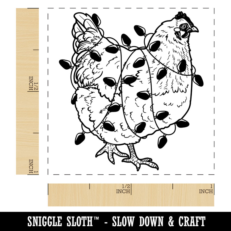 Christmas Hen Decorated with Lights Holiday Chicken Self-Inking Rubber Stamp Ink Stamper