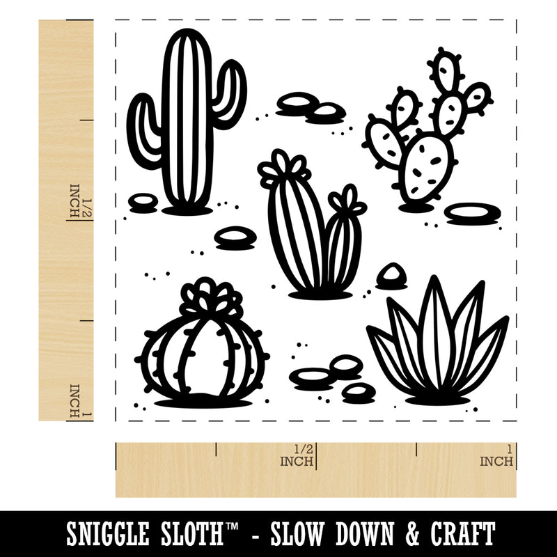 Cactuses Succulent and Stones Self-Inking Rubber Stamp Ink Stamper