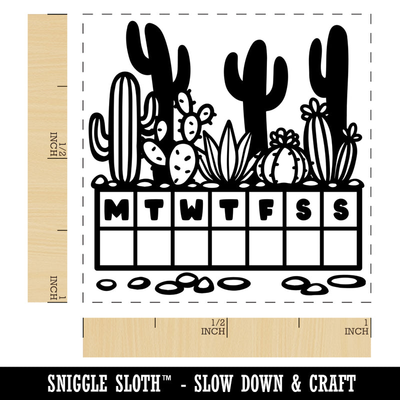 Weekly Habit Tracker Desert Cactus Monday Start Self-Inking Rubber Stamp Ink Stamper