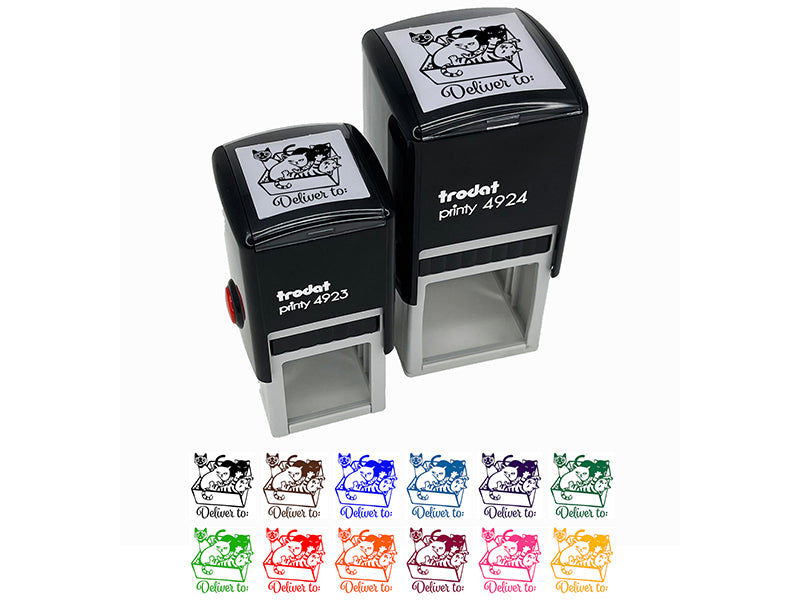 Box of Cats Kittens Deliver To Self-Inking Rubber Stamp Ink Stamper