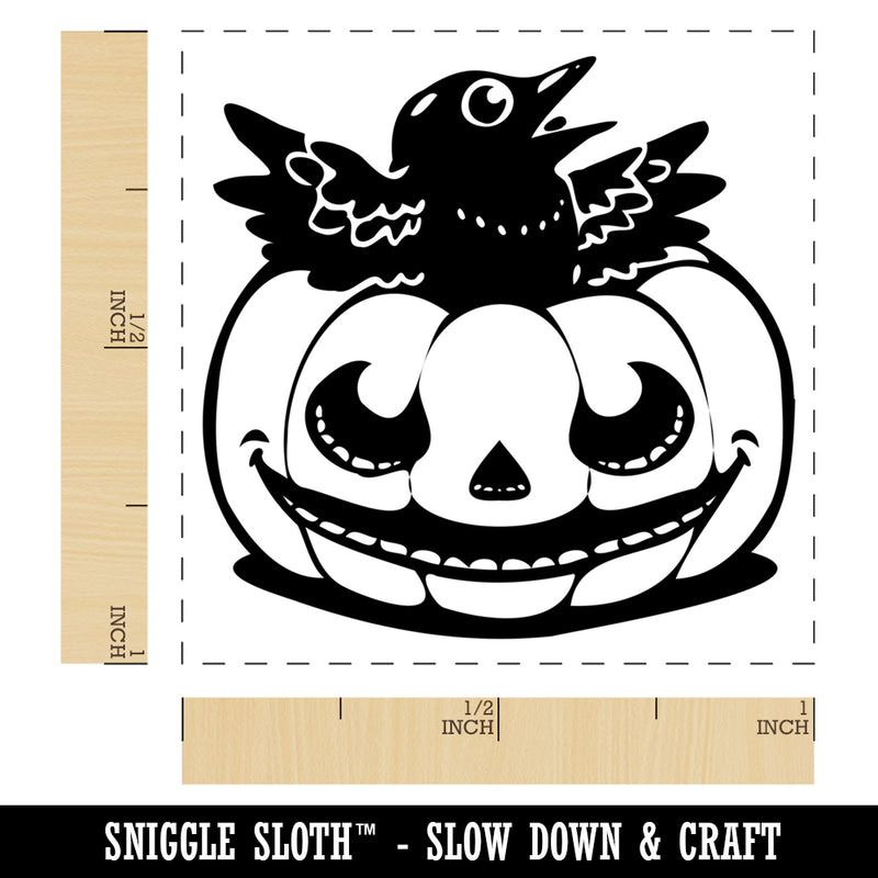 Little Raven Crow in Jack-O'-Lantern Pumpkin Halloween Self-Inking Rubber Stamp Ink Stamper
