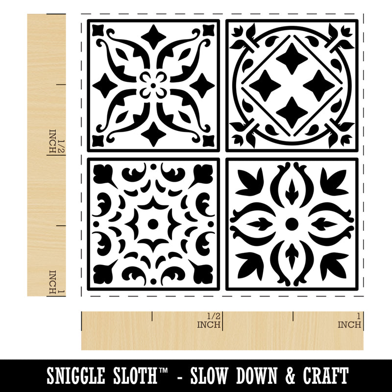 Mediterranean Mosaic Floral Tiles Pattern Self-Inking Rubber Stamp Ink Stamper