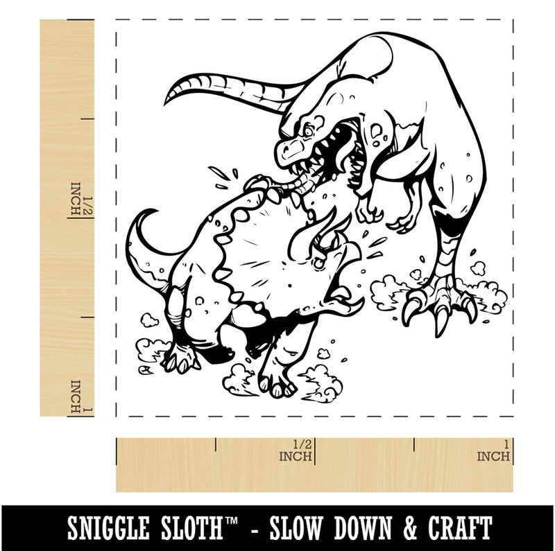 Triceratops and T-Rex Dinosaurs Fighting Self-Inking Rubber Stamp Ink Stamper