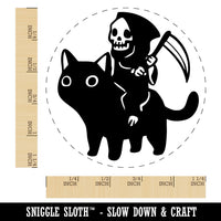 Gleeful Grim Reaper Death Riding On Black Cat Rubber Stamp for Stamping Crafting Planners