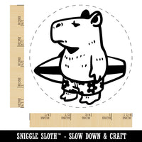 Cartoon Capybara With Surfboard and Swim Shorts Rubber Stamp for Stamping