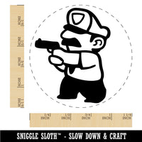 Cartoon Police Officer Cop Guard Pointing Gun Rubber Stamp for Stamping
