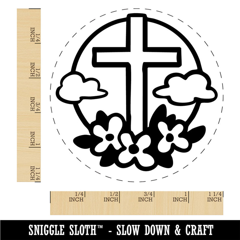Easter Cross with Flowers and Clouds Rubber Stamp for Stamping Crafting Planners