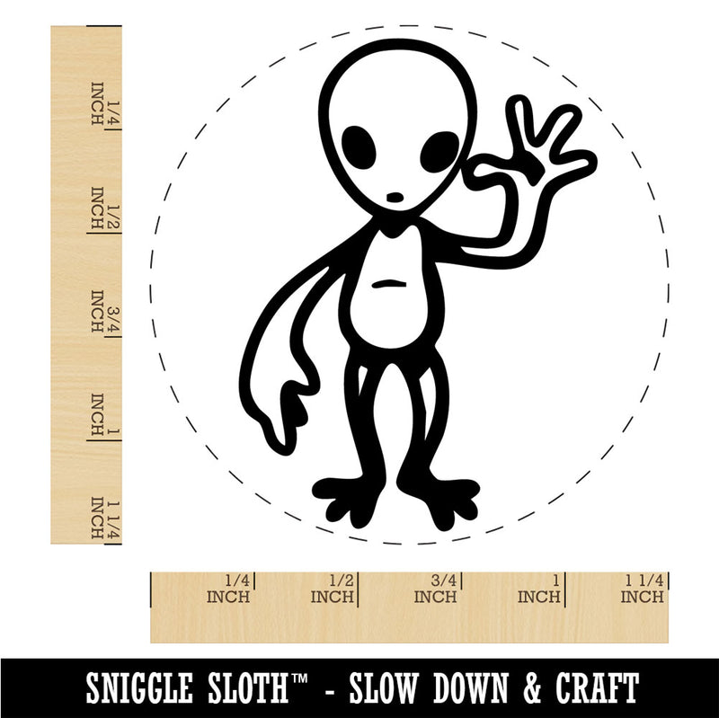 Waving Gray Alien Extraterrestrial Scifi Science Fiction Rubber Stamp