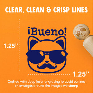 Bueno Cat Sunglasses Spanish Teacher Class School Compliment Rubber Stamp for Stamping Crafting Planners