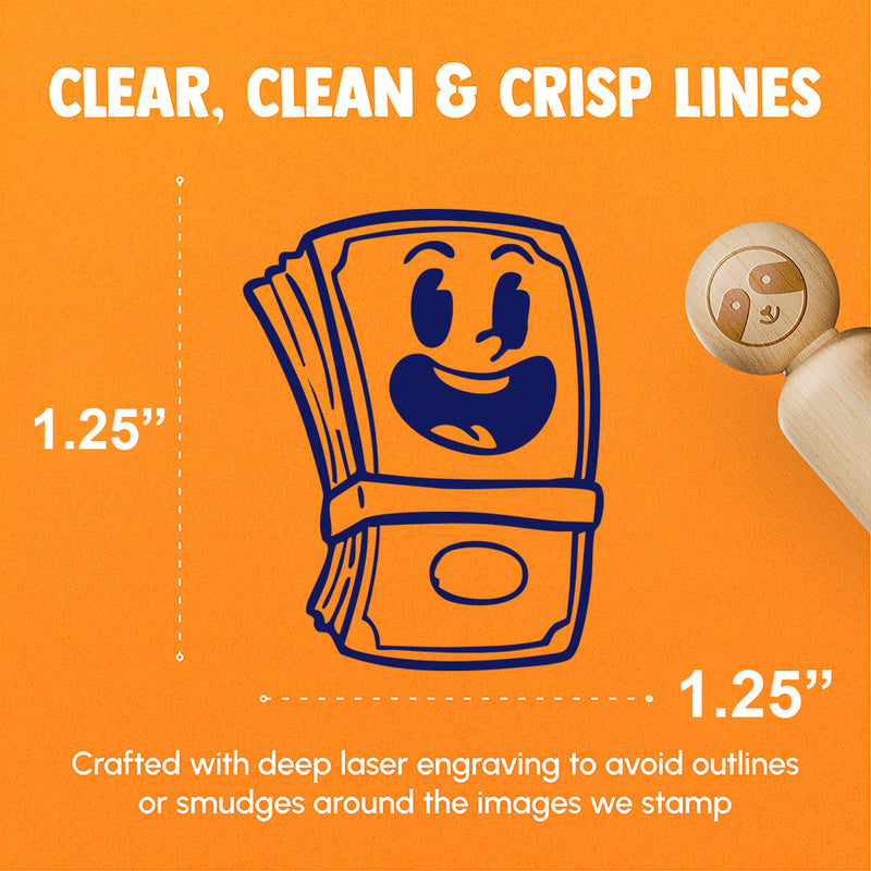 Cartoon Stack of Money Cash Happy Dollar Bill Rubber Stamp for Stamping Crafting Planners