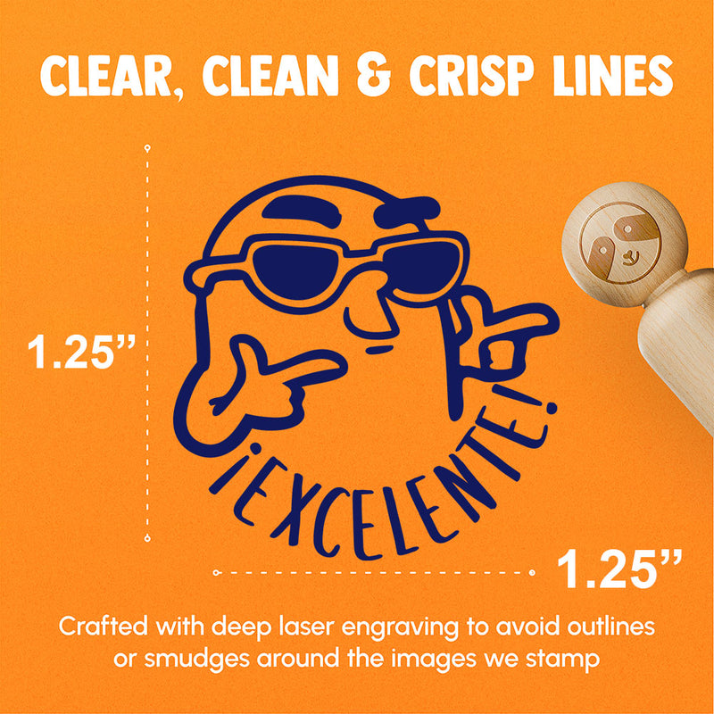 Excelente Spanish Silly Finger Guns and Sunglasses Teacher Stamp Rubber Stamp for Stamping Crafting Planners
