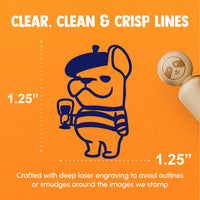 French Bull Dog with Beret Hat and Wine Rubber Stamp for Stamping Crafting Planners