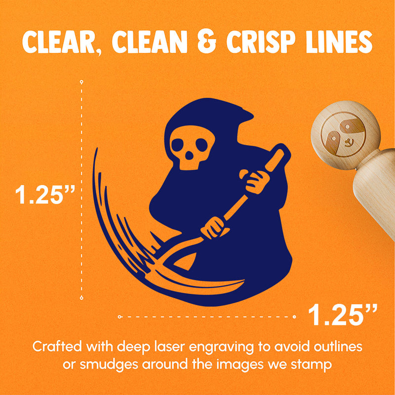 Grim Reaper Reaping with Scythe Skeleton Death Rubber Stamp for Stamping Crafting Planners