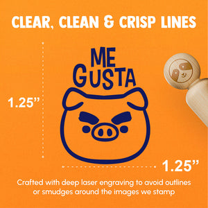 Me Gusta Spanish Funny Cartoon Pig Big Eyebrows Teacher Stamp Rubber Stamp for Stamping Crafting Planners