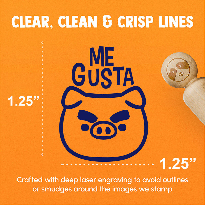 Me Gusta Spanish Funny Cartoon Pig Big Eyebrows Teacher Stamp Rubber Stamp for Stamping Crafting Planners