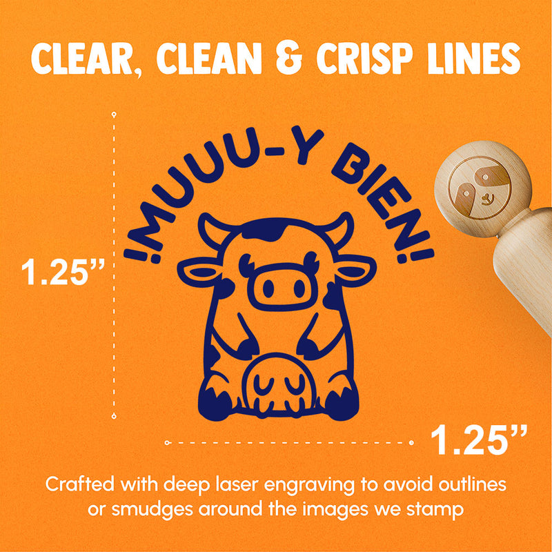 Muy Bien Cow Spanish Pun Funny Very Good Compliment Rubber Stamp for Stamping Crafting Planners