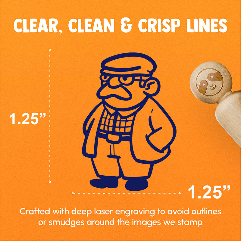 Old Elderly Man Grandpa Cardigan Sweater Glasses Rubber Stamp for Stamping Crafting Planners