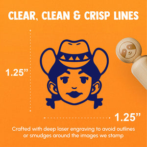Rancher Cowgirl Cartoon Head Pigtails Hat Rubber Stamp for Stamping Crafting Planners