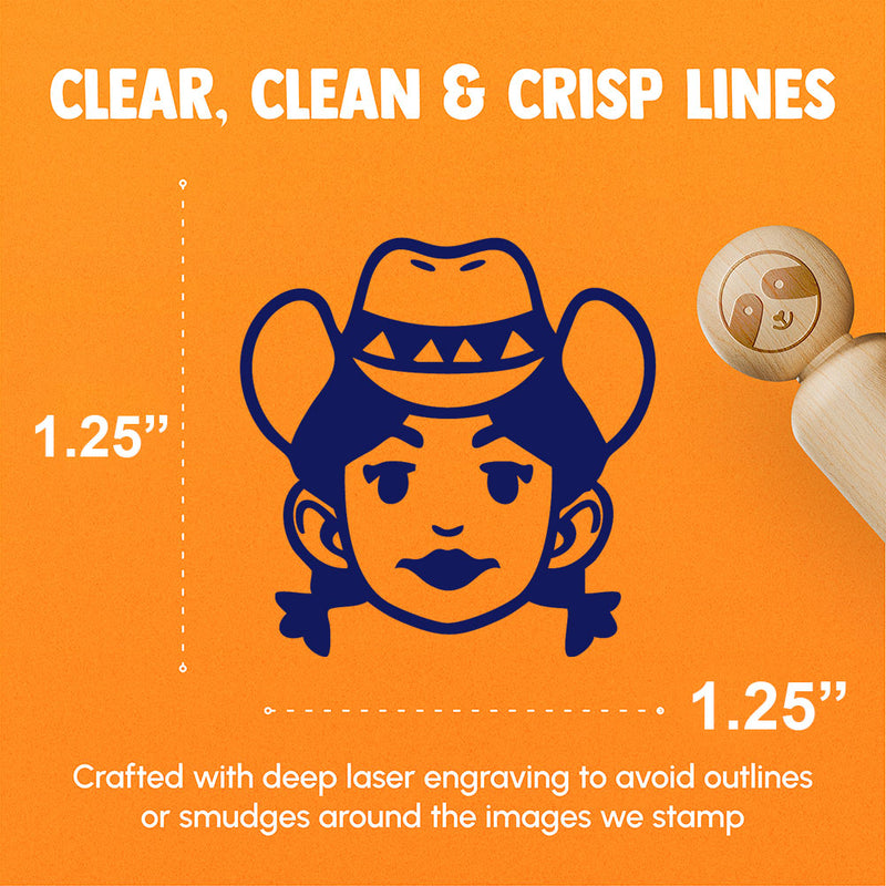 Rancher Cowgirl Cartoon Head Pigtails Hat Rubber Stamp for Stamping Crafting Planners