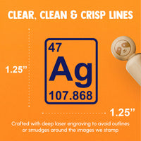 Silver Periodic Table of Elements Science Chemistry Rubber Stamp for Stamping Crafting Planners